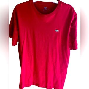 LACOSTE Red Crew Neck Cotton T Shirt Short Sleeve Men’s 6 Unisex Valentines Day